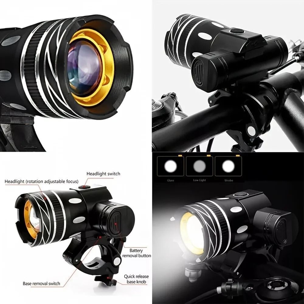 Z30 1500LM T6 LED Bike Light USB Rechargeable Waterproof Zoomable Cycling Lamp 1