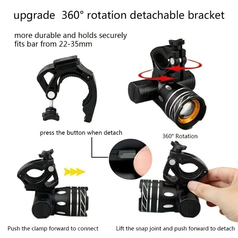 Z30 1500LM T6 LED Bike Light USB Rechargeable Waterproof Zoomable Cycling Lamp 4