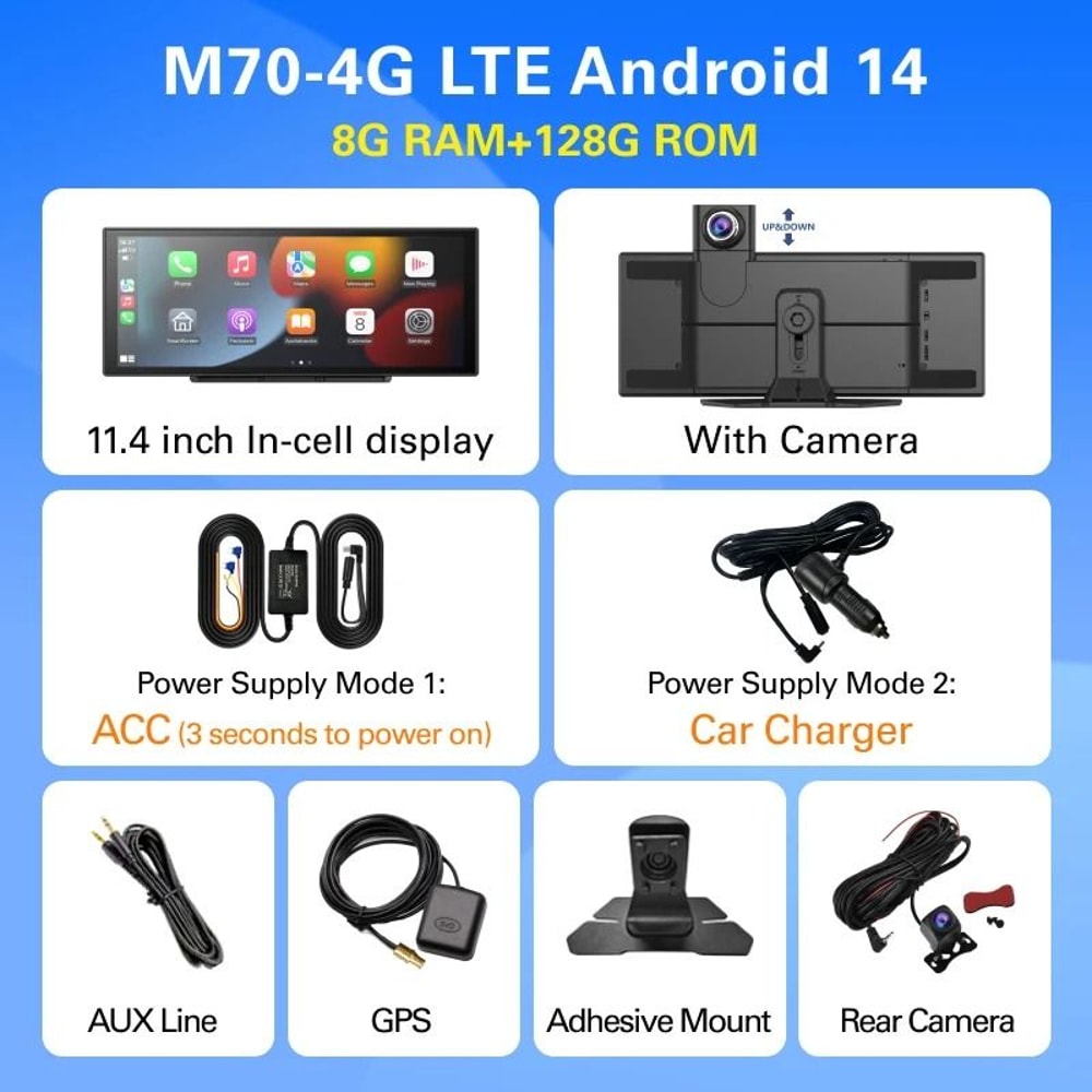 Imagebon M70 114 Inch 4G Android 14 Dashcam With Wireless CarPlay Android Auto 9