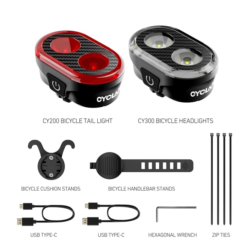 CYCLAMI CY300T Bicycle Smart Brake Sensing Front Rear Light Set 7