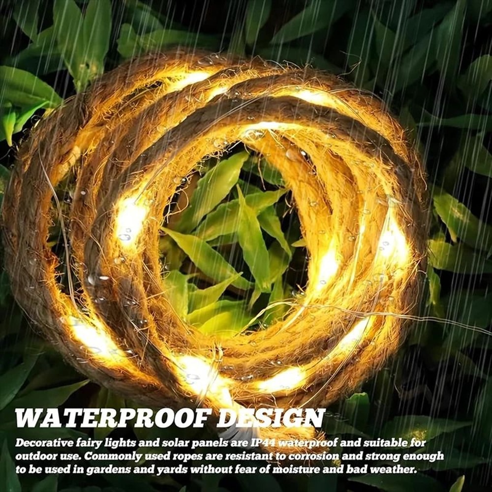 Retro Hemp Rope Solar String Light 7 Meter 50 LED Outdoor Garden Patio Decorative Lamp 1