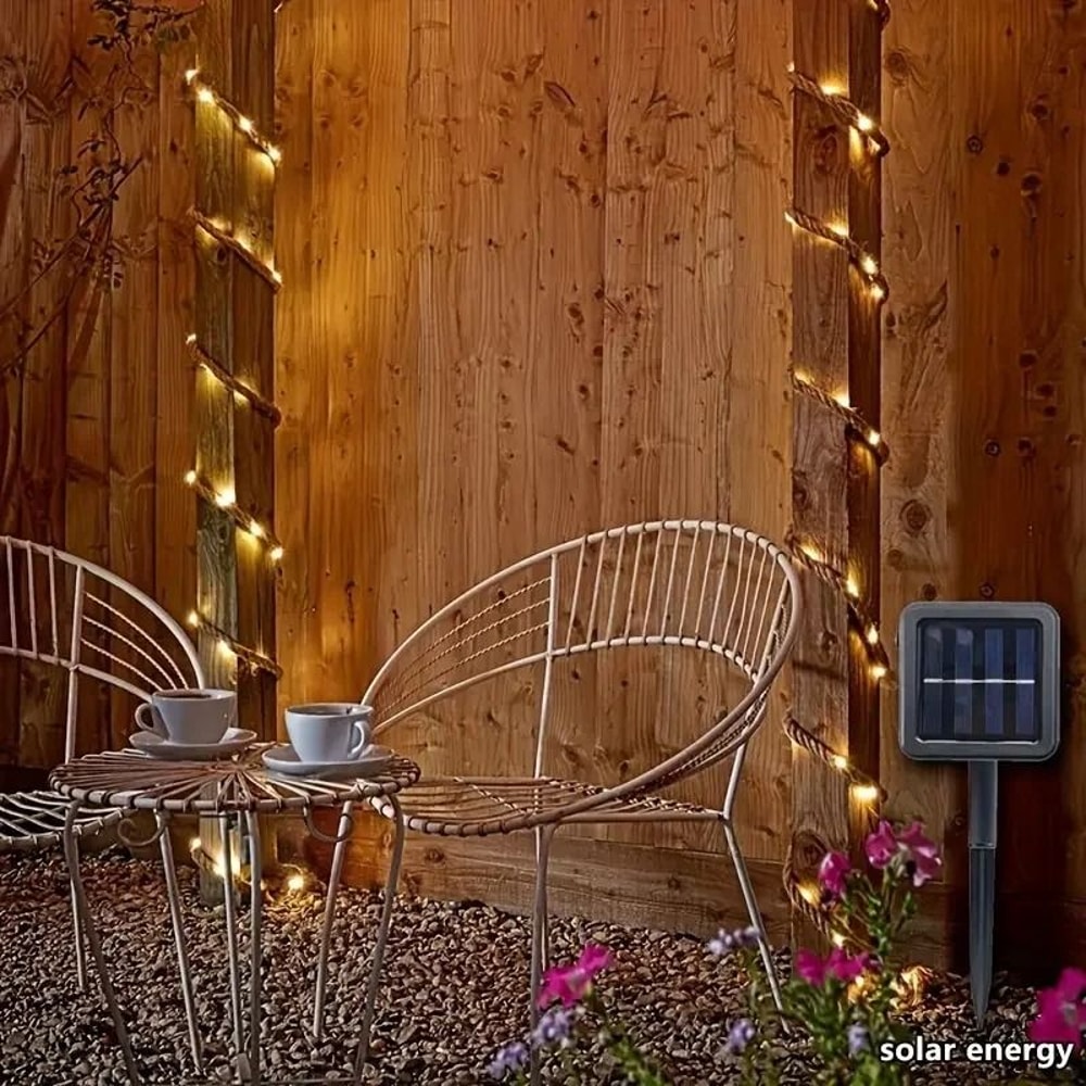 Retro Hemp Rope Solar String Light 7 Meter 50 LED Outdoor Garden Patio Decorative Lamp 5