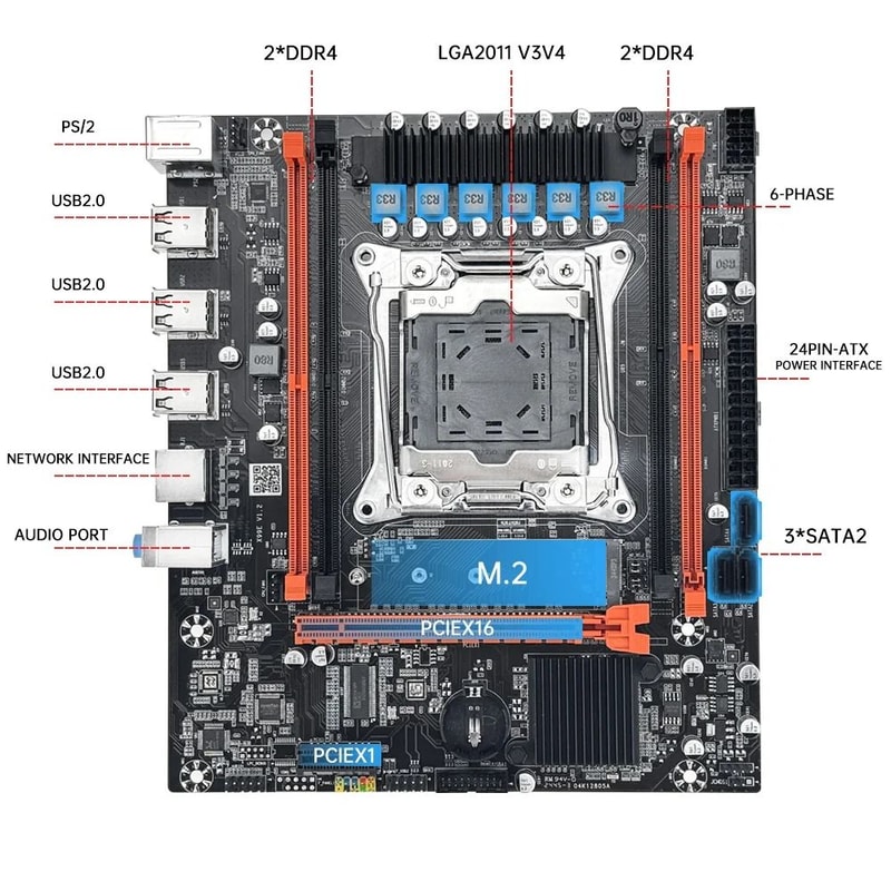 MOUGOL X99 Motherboard With Intel Xeon E5 2650 V4 CPU Support For DDR4 M2 NVMe 3