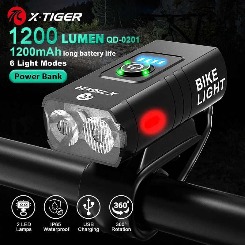X Tiger Bike Light Headlight Bicycle Lamp With 5200mAh Power Bank 5