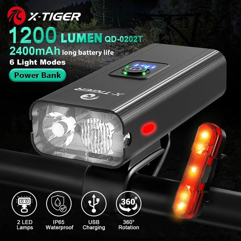 X Tiger Bike Light Headlight Bicycle Lamp With 5200mAh Power Bank 6
