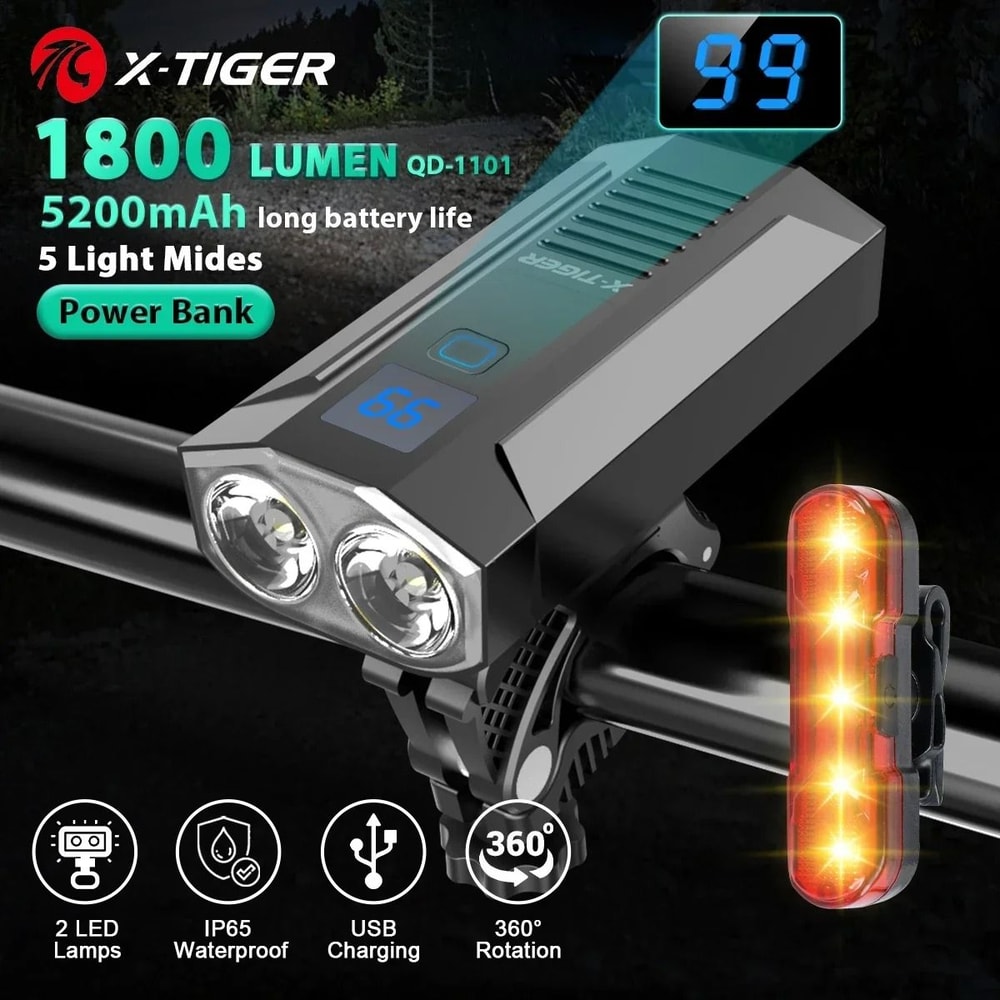 X Tiger Bike Light Headlight Bicycle Lamp With 5200mAh Power Bank 9