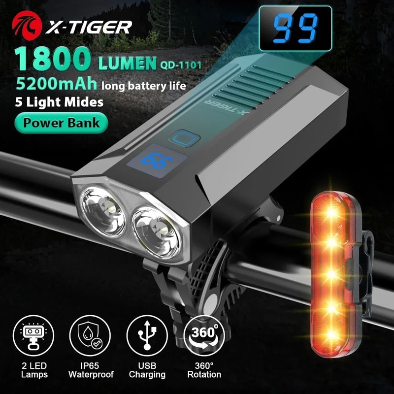 X Tiger Bike Light Headlight Bicycle Lamp With 5200mAh Power Bank 9