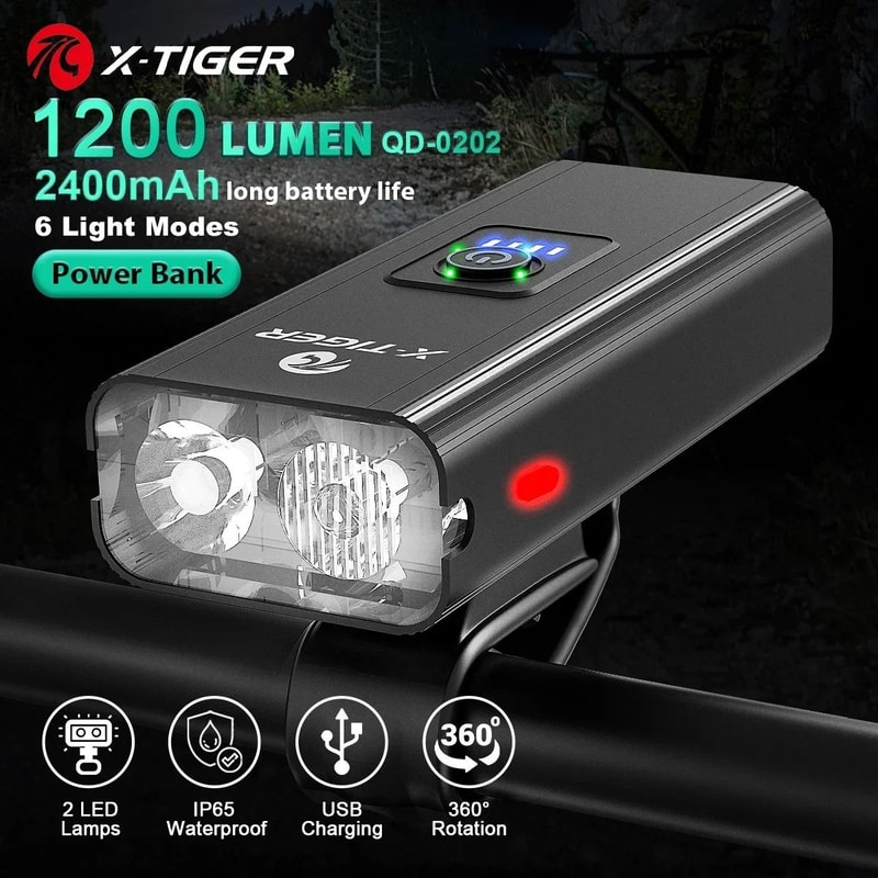 X Tiger Bike Light Headlight Bicycle Lamp With 5200mAh Power Bank 10