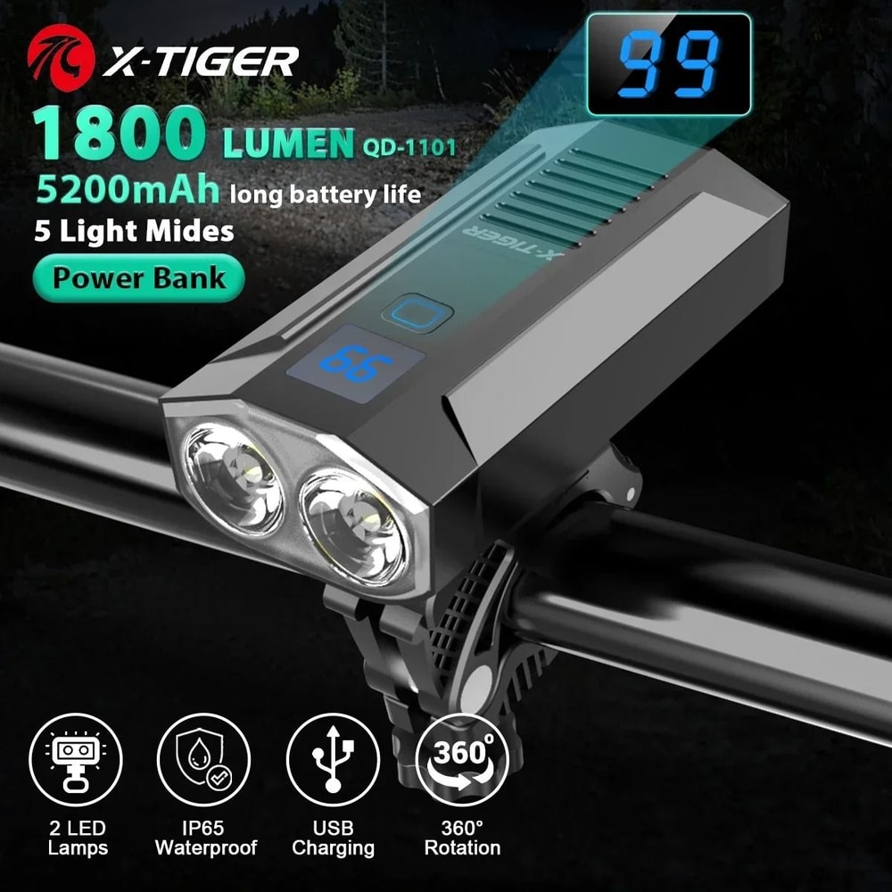 X Tiger Bike Light Headlight Bicycle Lamp With 5200mAh Power Bank 13