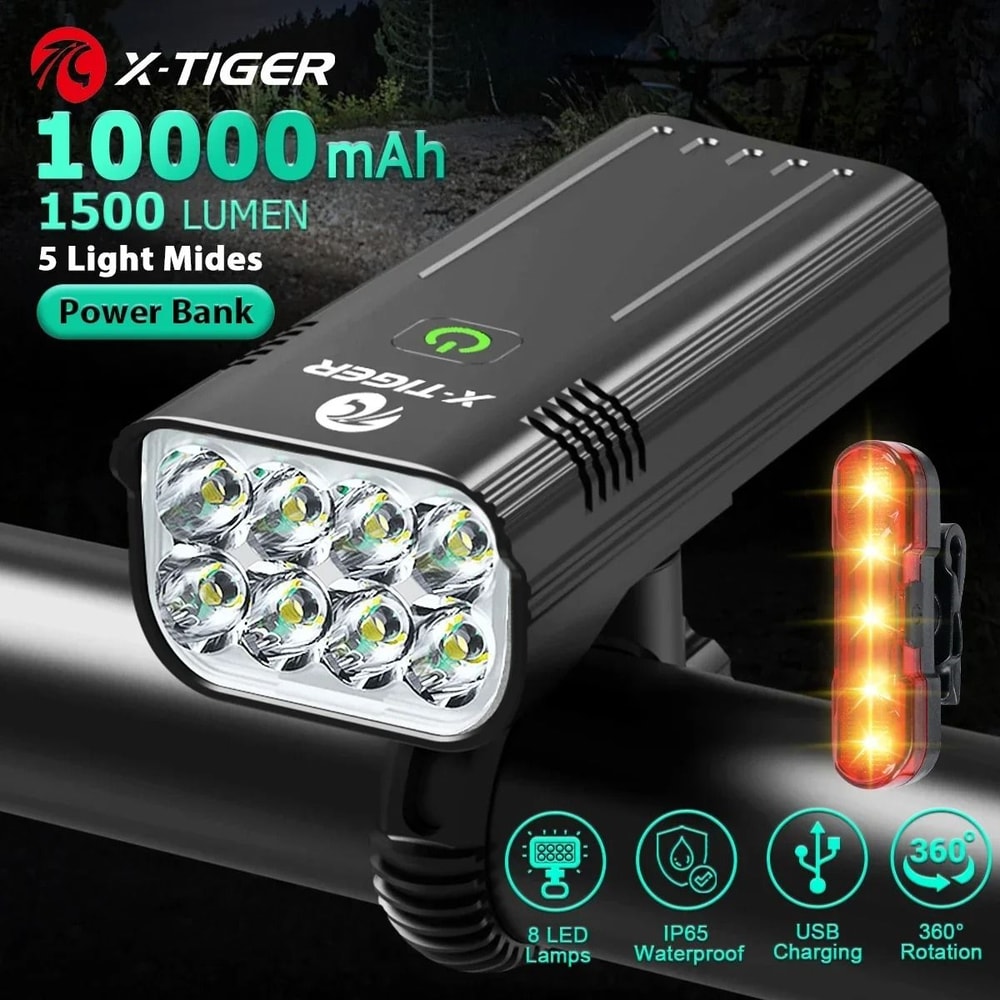 X Tiger Bike Light Headlight Bicycle Lamp With 5200mAh Power Bank 15