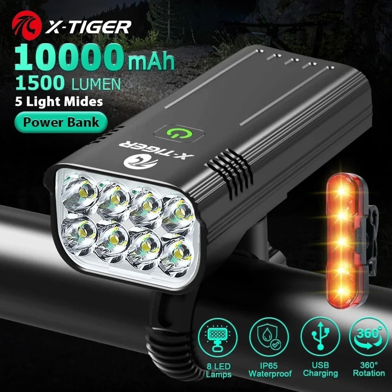 X Tiger Bike Light Headlight Bicycle Lamp With 5200mAh Power Bank 15