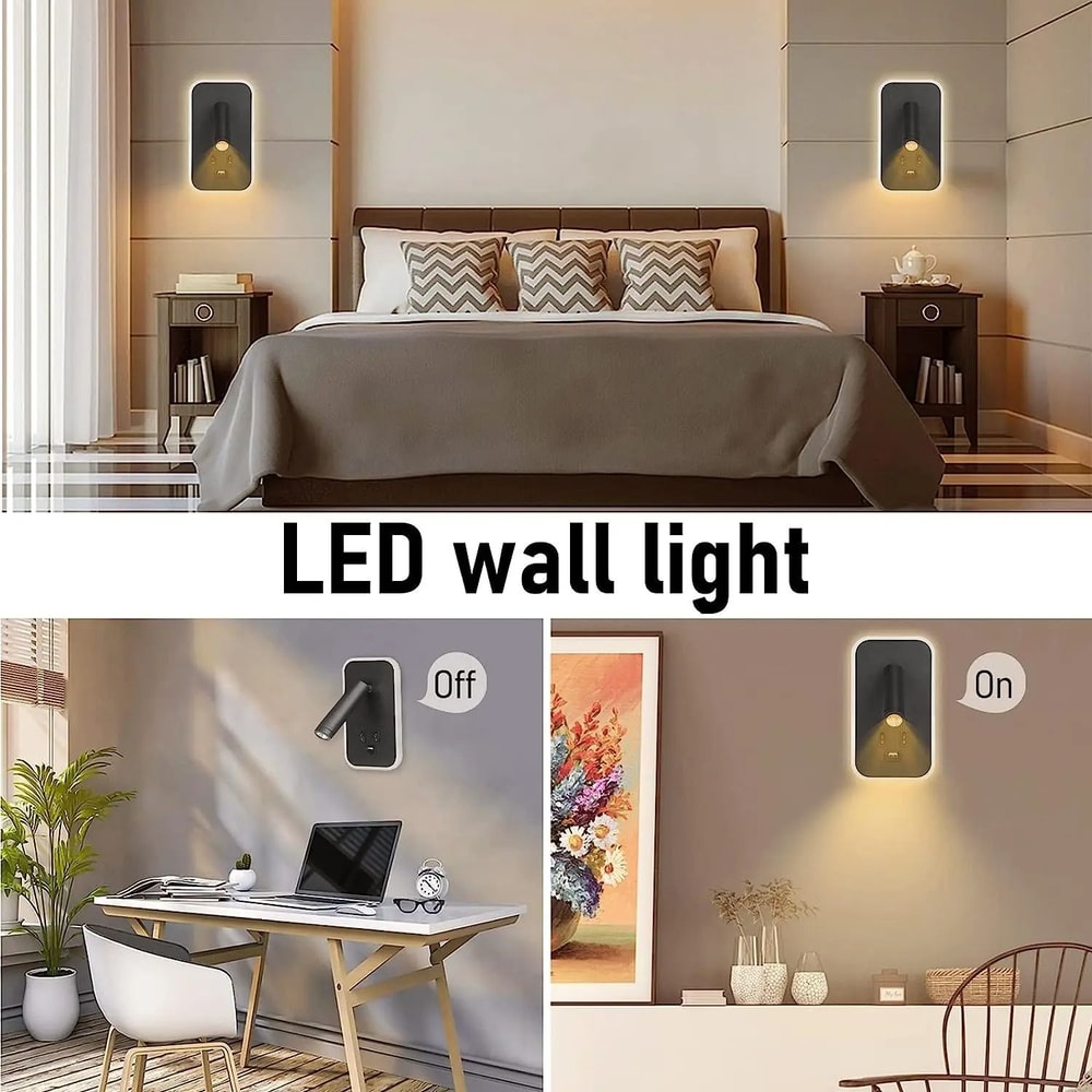 WallMounted Bedside LED Reading Light With USB Charging Port And Adjustable Spotlight 1