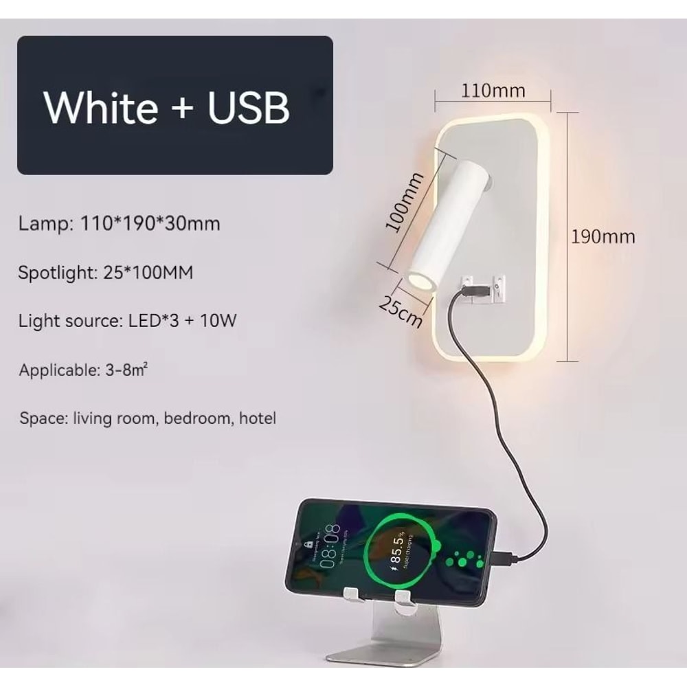 WallMounted Bedside LED Reading Light With USB Charging Port And Adjustable Spotlight 9