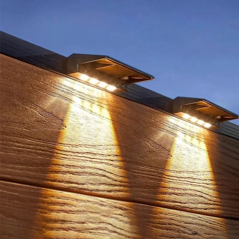 2 Pack Solar Wall Lights 4 LED Solar Fence Lights Outdoor Waterproof Solar Deck Lights Wall Lights 1