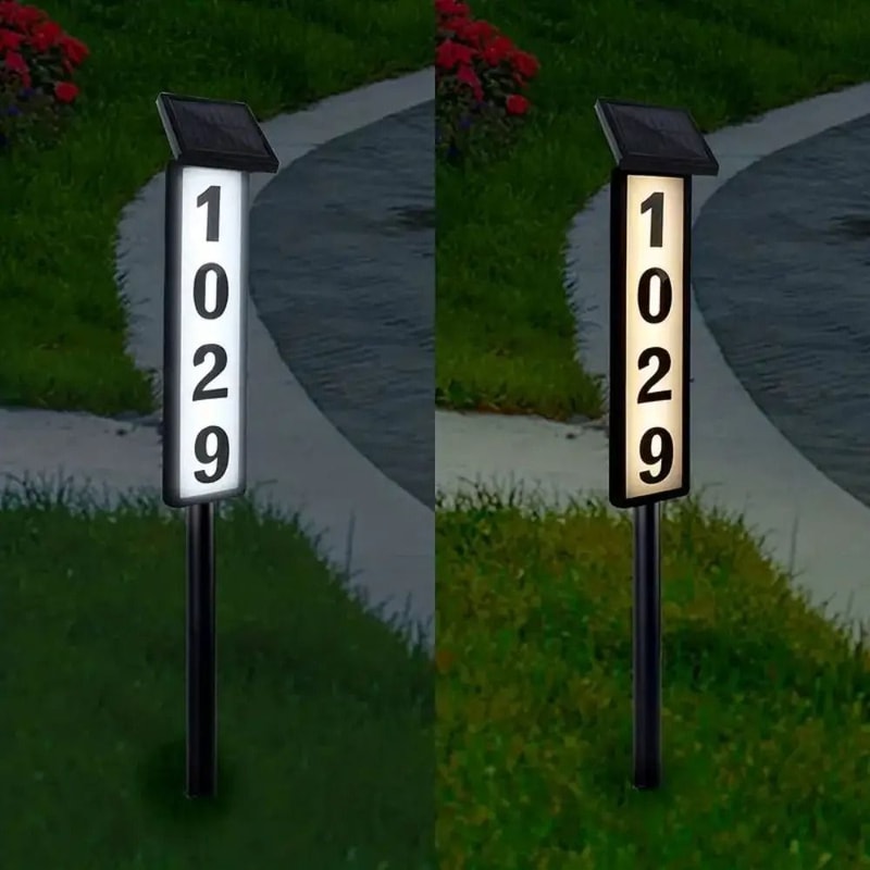 Solar Outdoor Address Sign With Stake And LED Illumination 0