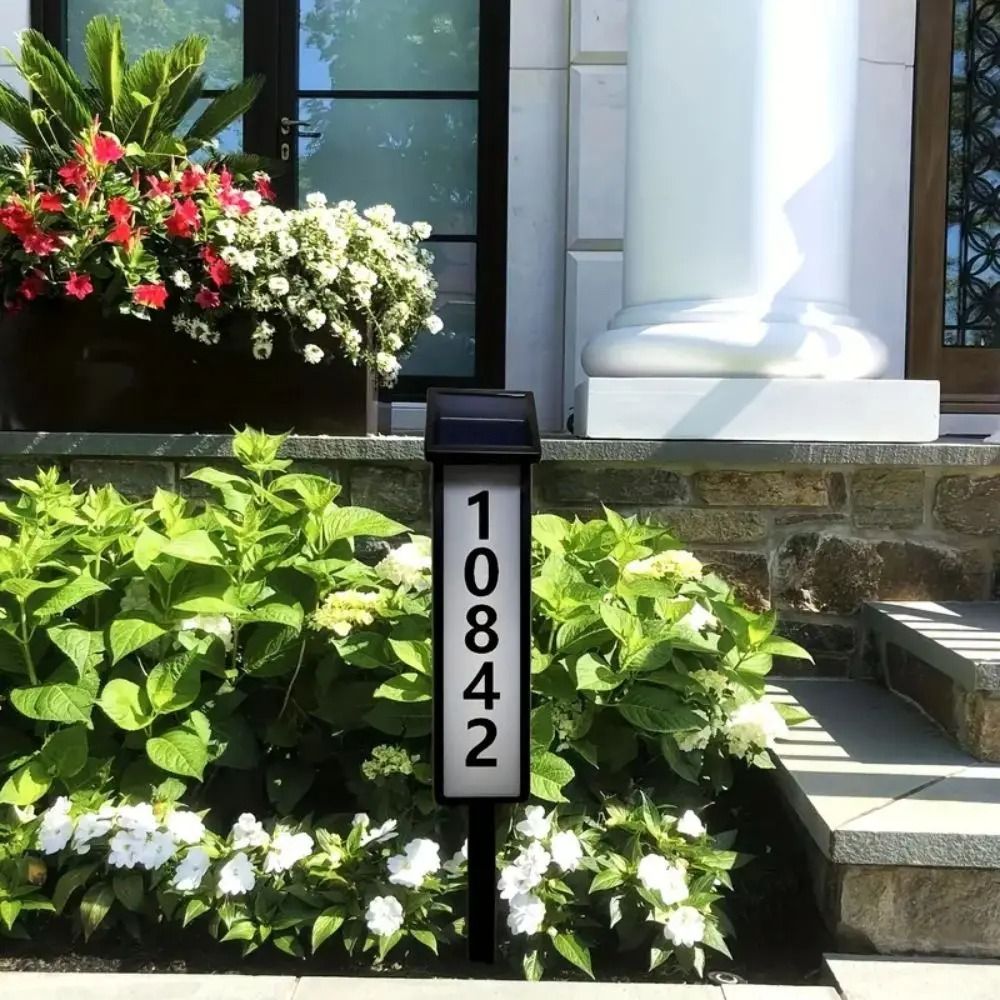 Solar Outdoor Address Sign With Stake And LED Illumination 1