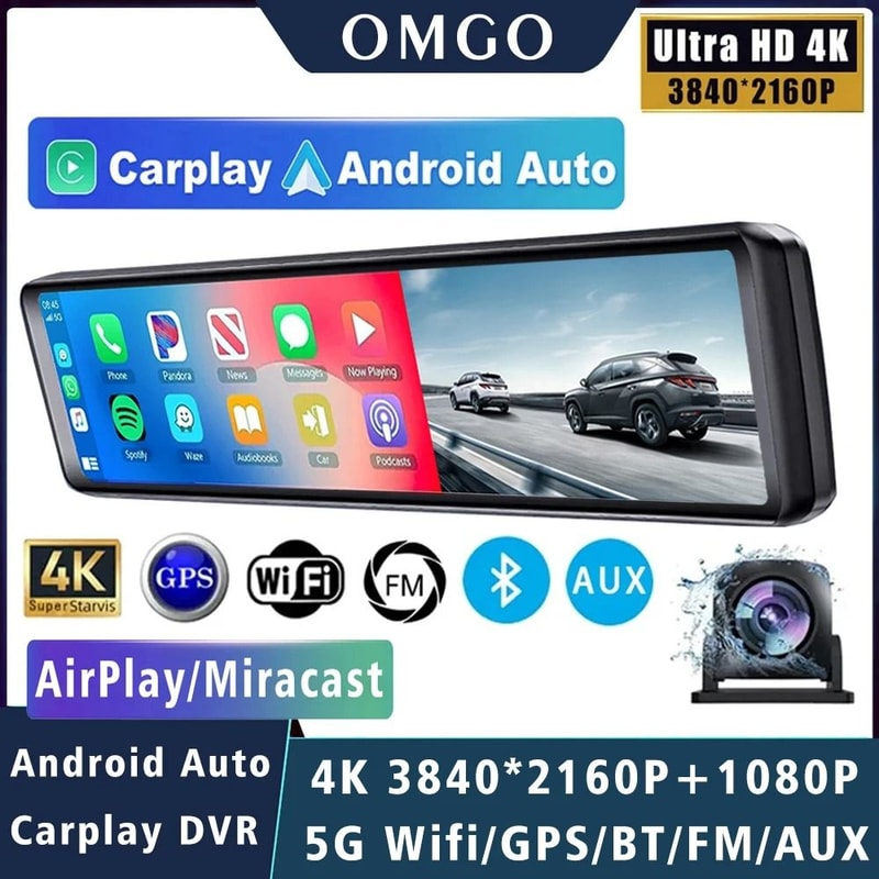 1126 Inch 4K Car DVR With Carplay Android Auto GPS WiFi Bluetooth Mirror Dash Cam 0