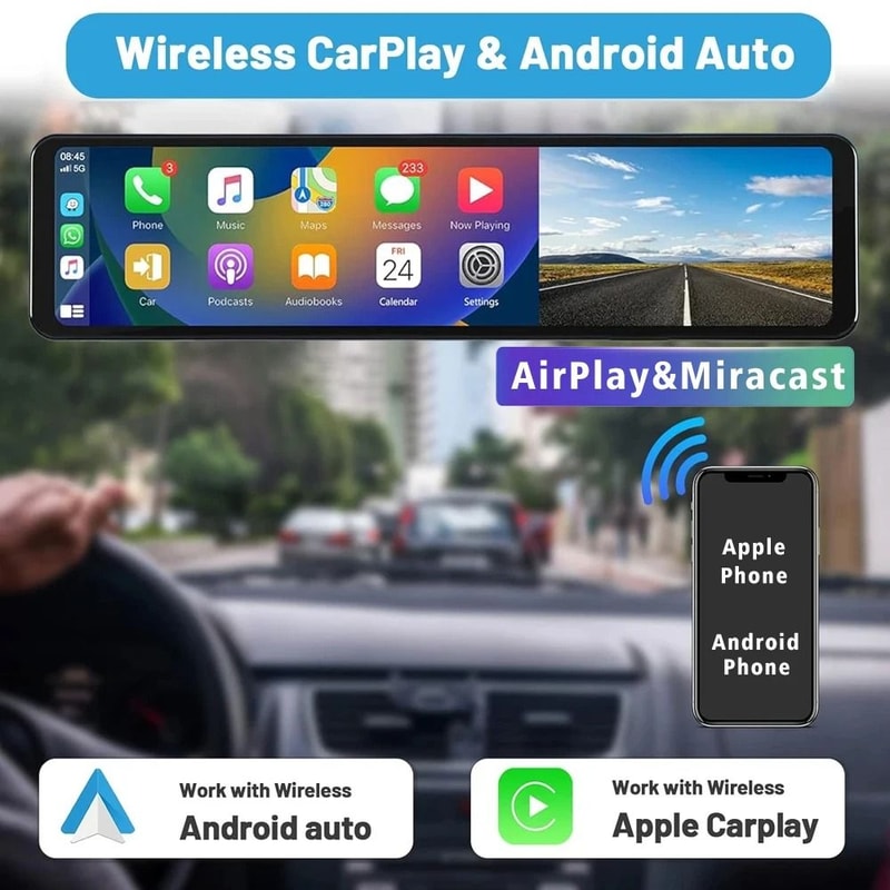 1126 Inch 4K Car DVR With Carplay Android Auto GPS WiFi Bluetooth Mirror Dash Cam 1