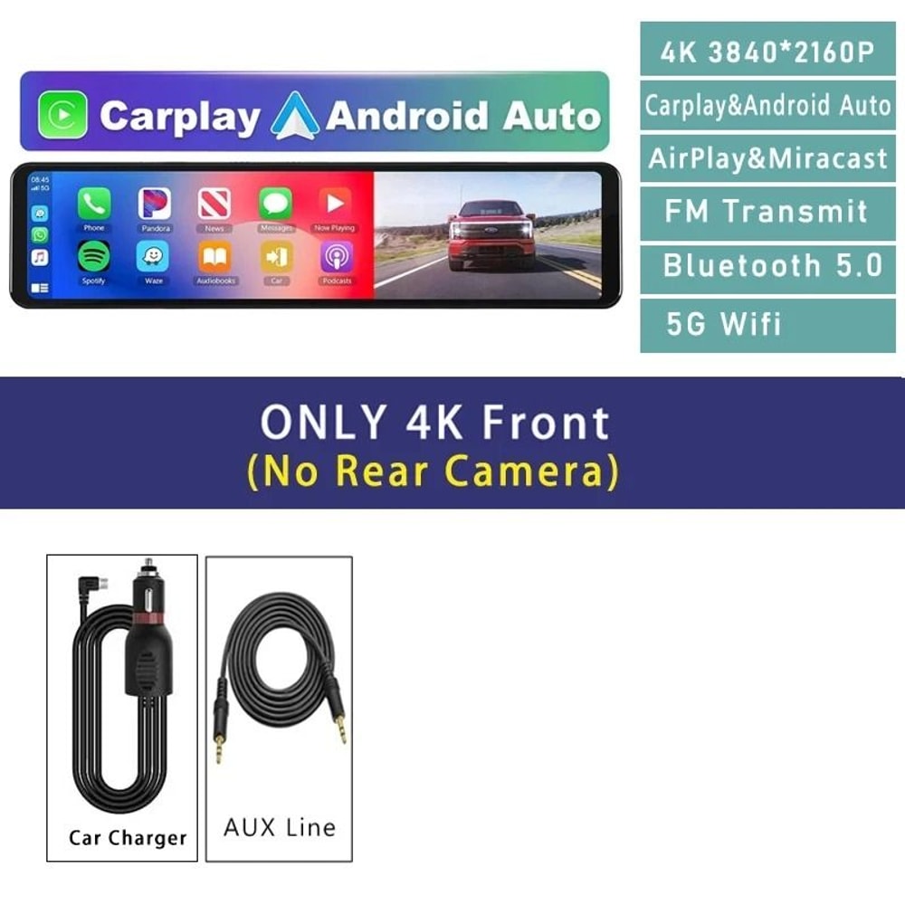1126 Inch 4K Car DVR With Carplay Android Auto GPS WiFi Bluetooth Mirror Dash Cam 6