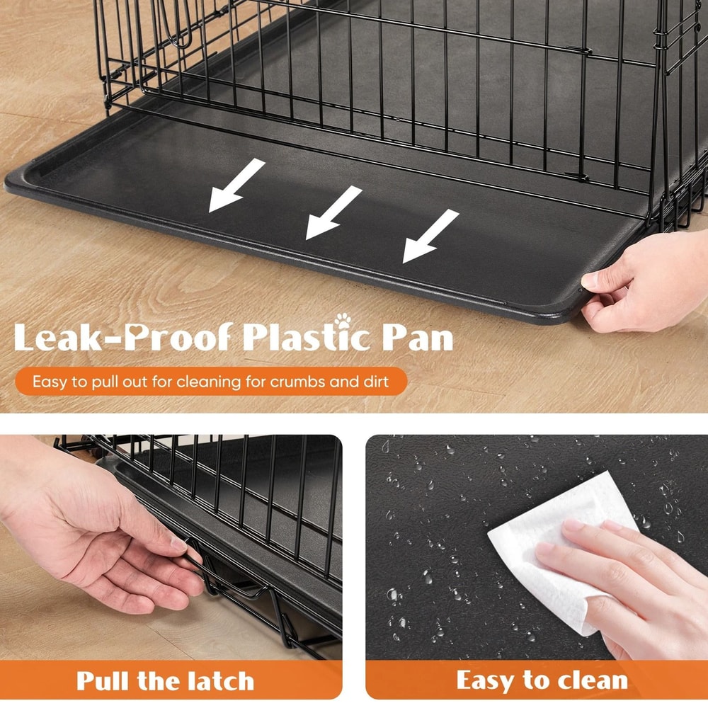 Double Door Folding Metal Dog Cage With LeakProof Tray For Indoor And Outdoor Use 5