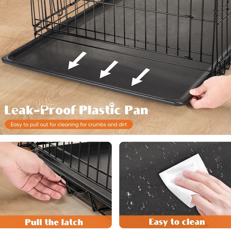 Double Door Folding Metal Dog Cage With LeakProof Tray For Indoor And Outdoor Use 5