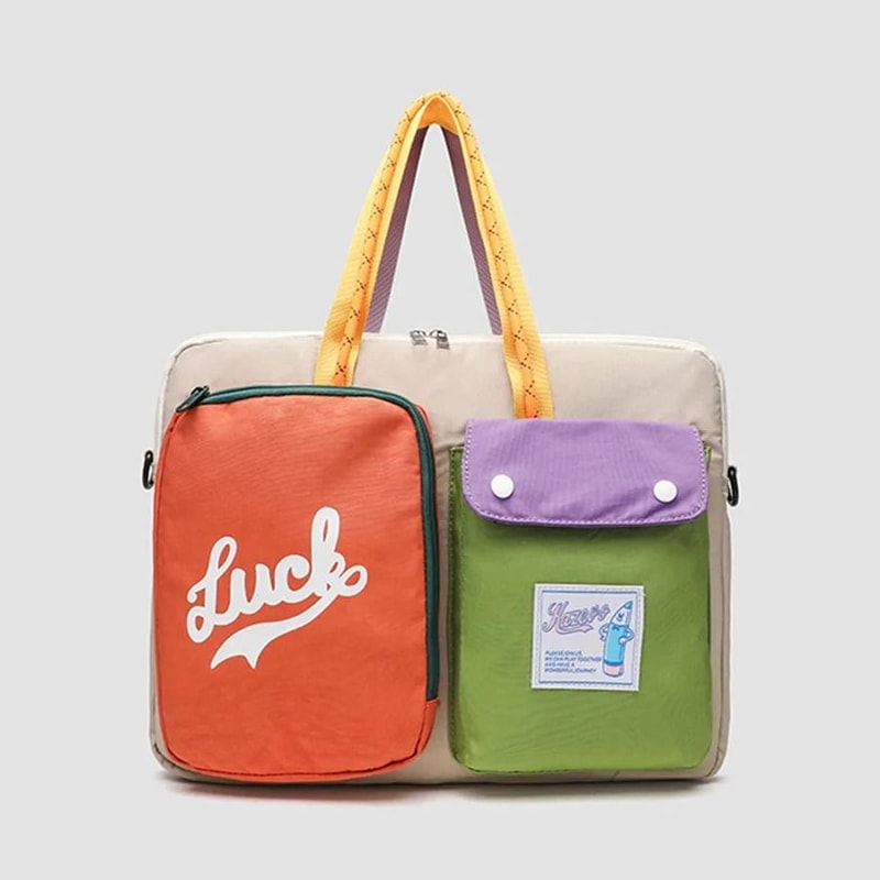 Women Color Block Cartoon Pattern Laptop Bag One Shoulder Handbag For Daily University Commute 1