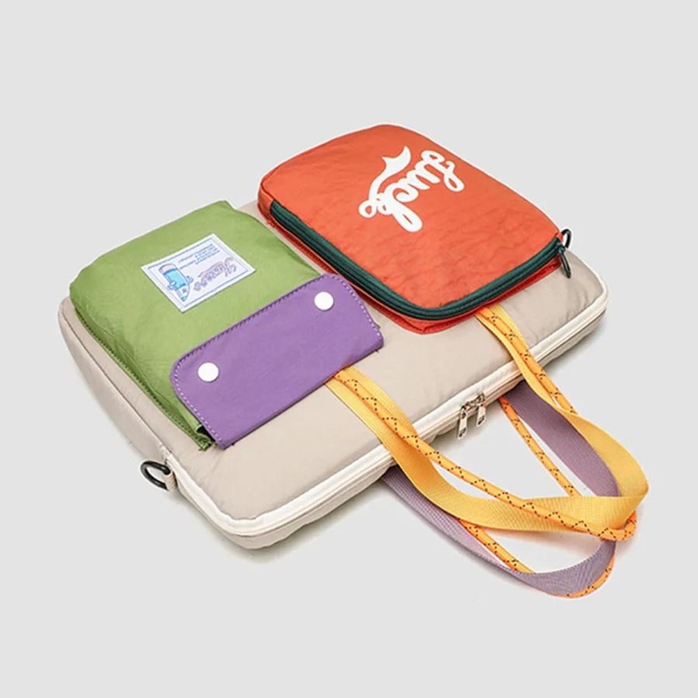 Women Color Block Cartoon Pattern Laptop Bag One Shoulder Handbag For Daily University Commute 3