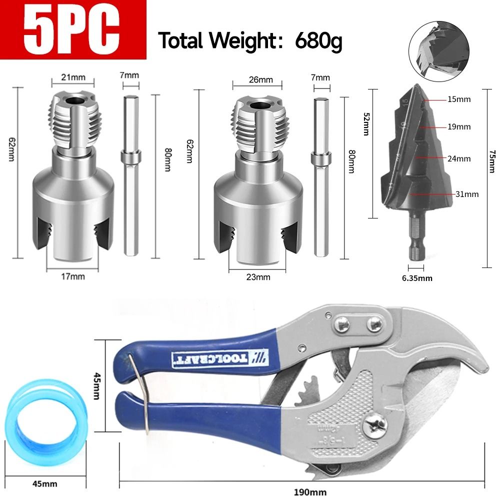 Detachable DN15 DN20 DN25 Pipe Threading Tool With Hex Shank For Internal And External Water Pipe T 10