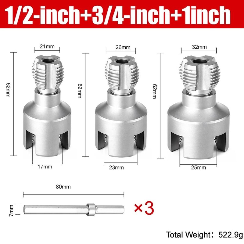 Detachable DN15 DN20 DN25 Pipe Threading Tool With Hex Shank For Internal And External Water Pipe T 13