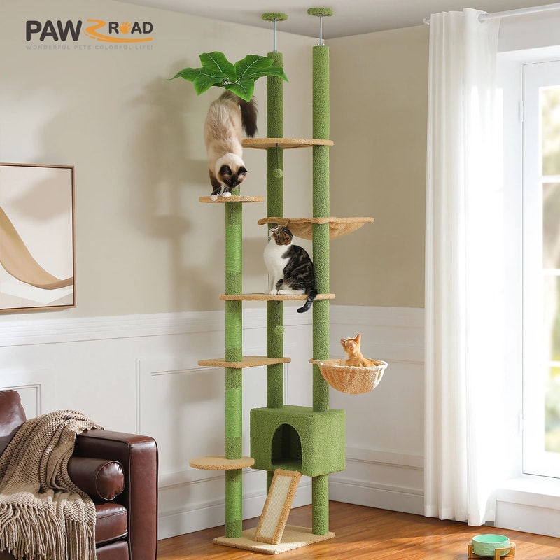 Adjustable 230 To 252 Cm Floor To Ceiling Cat Tree With Condo Hammock And Scratching Posts 3