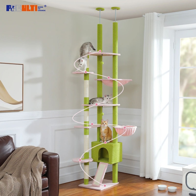 Adjustable 230 To 252 Cm Floor To Ceiling Cat Tree With Condo Hammock And Scratching Posts 4