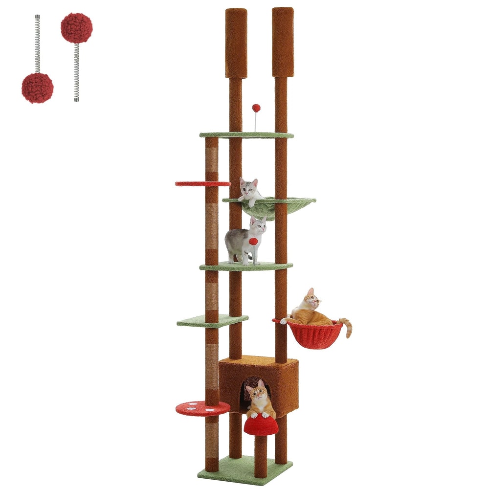 Adjustable 230 To 252 Cm Floor To Ceiling Cat Tree With Condo Hammock And Scratching Posts 9