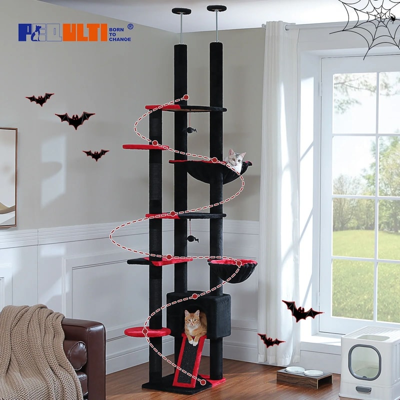 Adjustable 230 To 252 Cm Floor To Ceiling Cat Tree With Condo Hammock And Scratching Posts 5