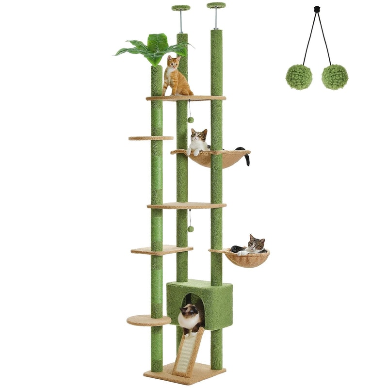 Adjustable 230 To 252 Cm Floor To Ceiling Cat Tree With Condo Hammock And Scratching Posts 6