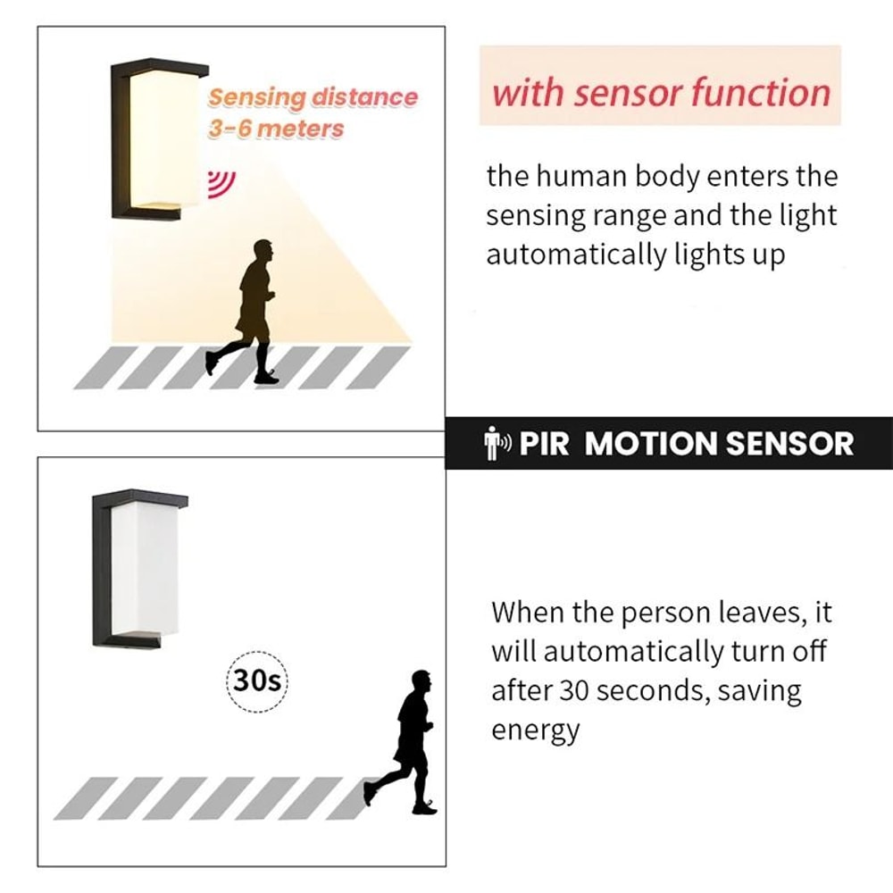 LED Outdoor Wall Light Waterproof Motion Sensor Porch Light IP66 2