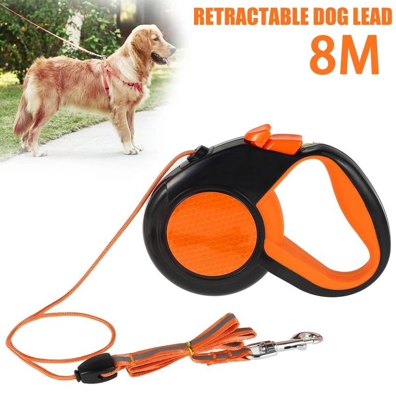 8 M Retractable Heavy Duty Dog Leash With Reflective Tape And Non Slip Handle 0