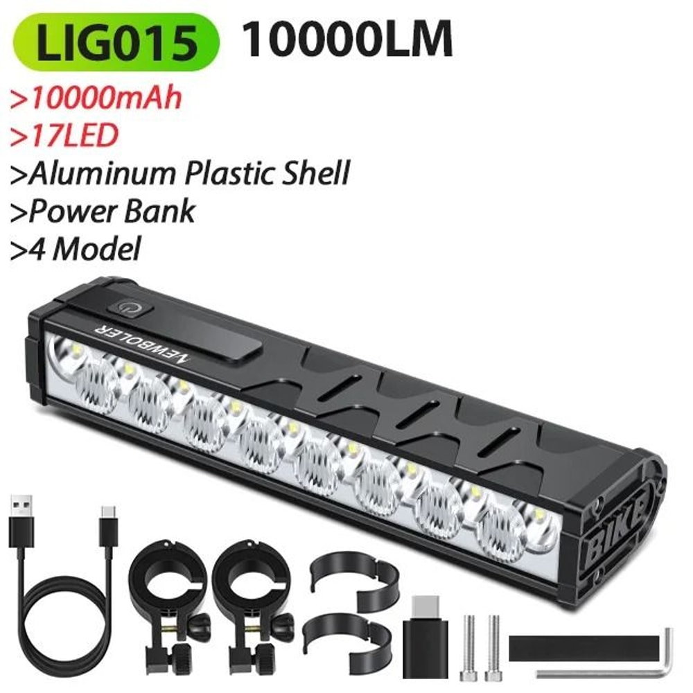 10000 MAh Bicycle Light 17 LED Front Double Bracket Power Bank 9