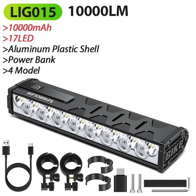 10000 MAh Bicycle Light 17 LED Front Double Bracket Power Bank 9