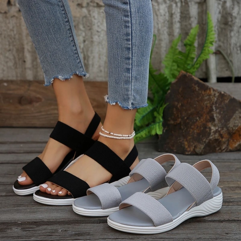 Women Knit Elastic Cloth Wedge Sandals Slip On Lightweight Walking Sandals 0