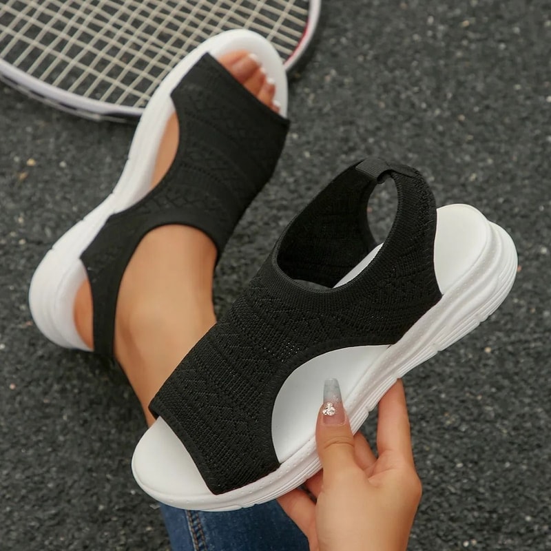 Women Knit Elastic Cloth Wedge Sandals Slip On Lightweight Walking Sandals 12