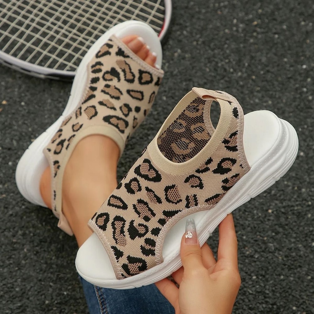 Women Knit Elastic Cloth Wedge Sandals Slip On Lightweight Walking Sandals 5