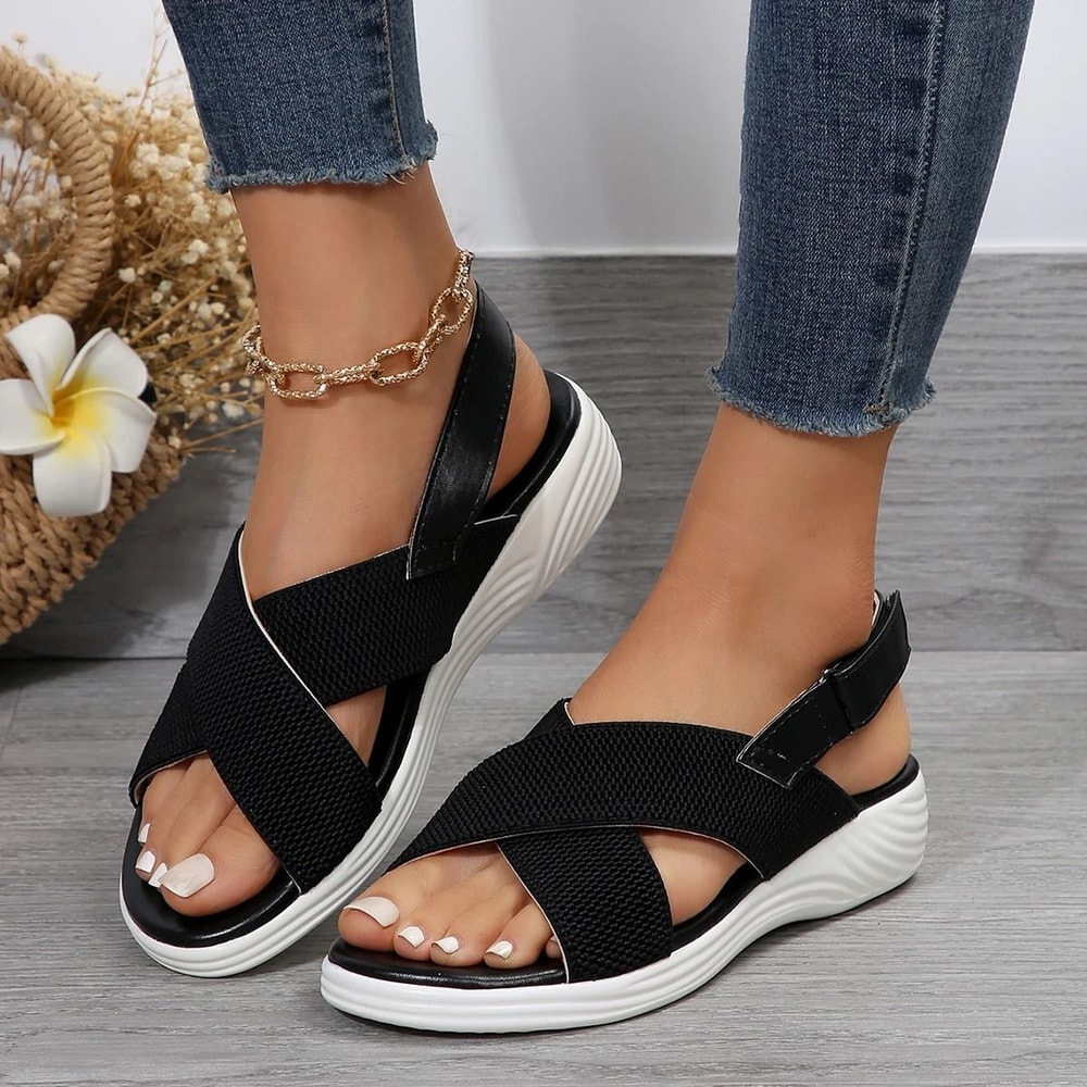 Women Knit Elastic Cloth Wedge Sandals Slip On Lightweight Walking Sandals 8