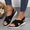 Women Knit Elastic Cloth Wedge Sandals Slip On Lightweight Walking Sandals 8