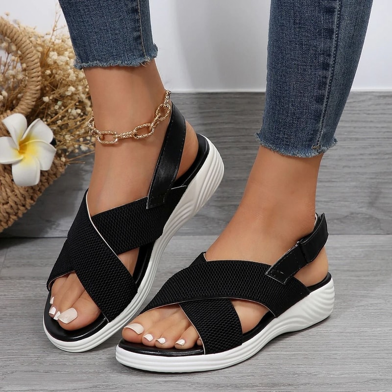 Women Knit Elastic Cloth Wedge Sandals Slip On Lightweight Walking Sandals 8