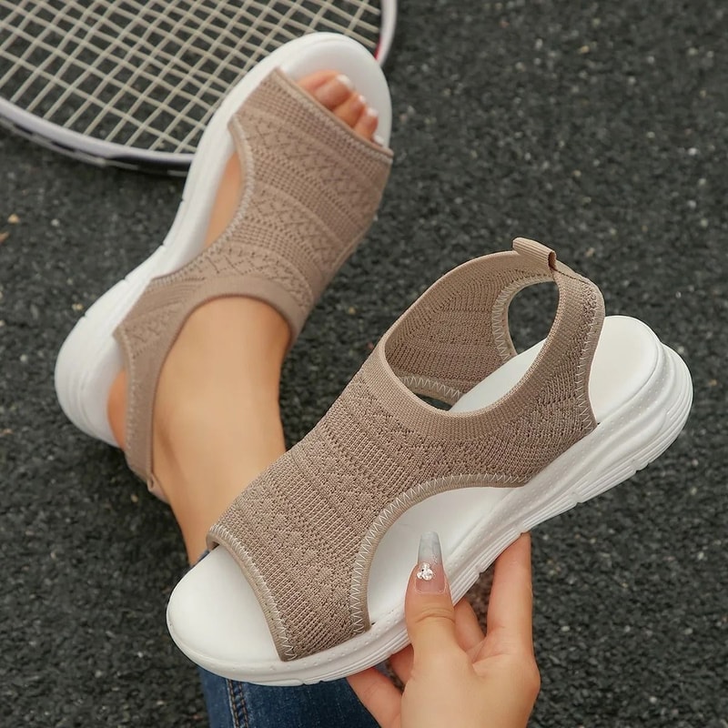 Women Knit Elastic Cloth Wedge Sandals Slip On Lightweight Walking Sandals 14