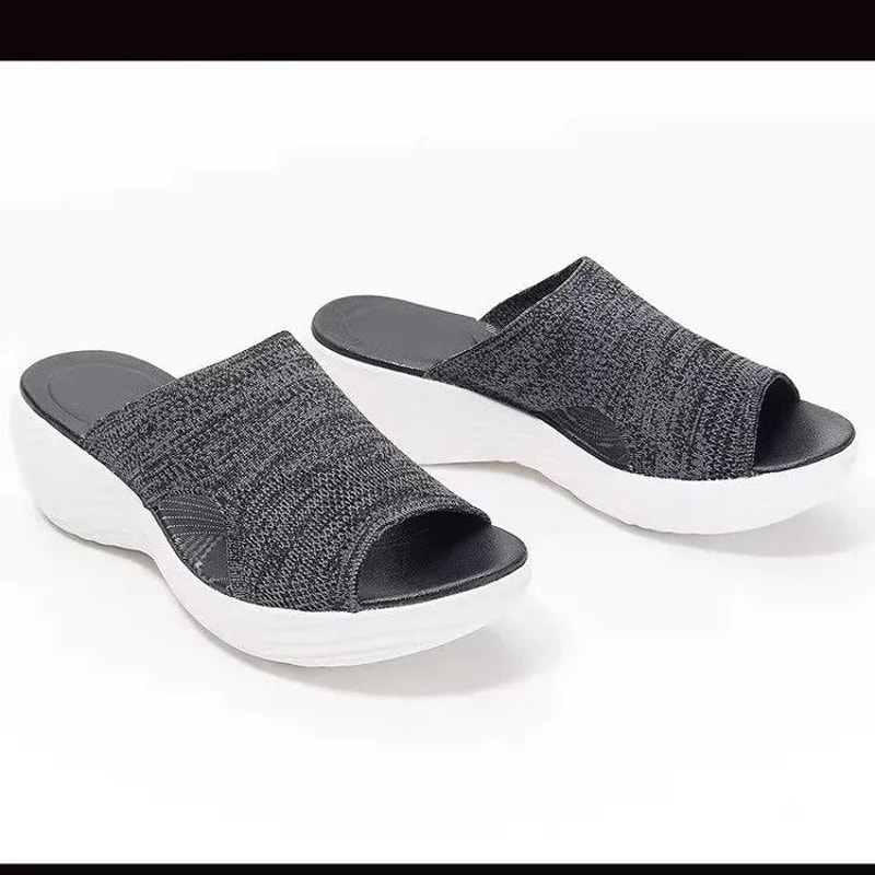 Women Knit Elastic Cloth Wedge Sandals Slip On Lightweight Walking Sandals 17