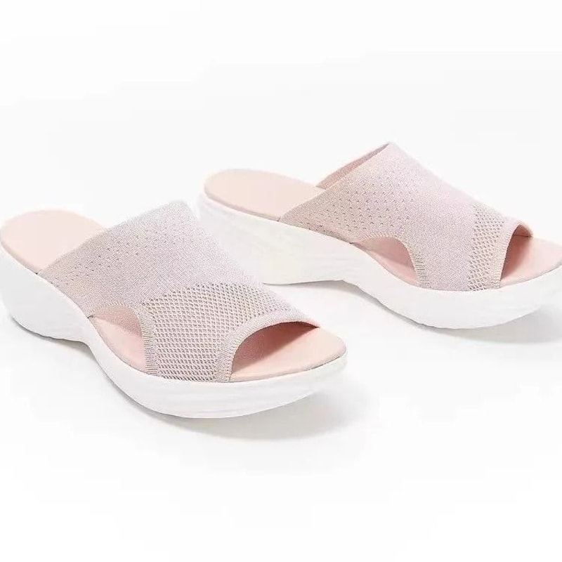 Women Knit Elastic Cloth Wedge Sandals Slip On Lightweight Walking Sandals 19