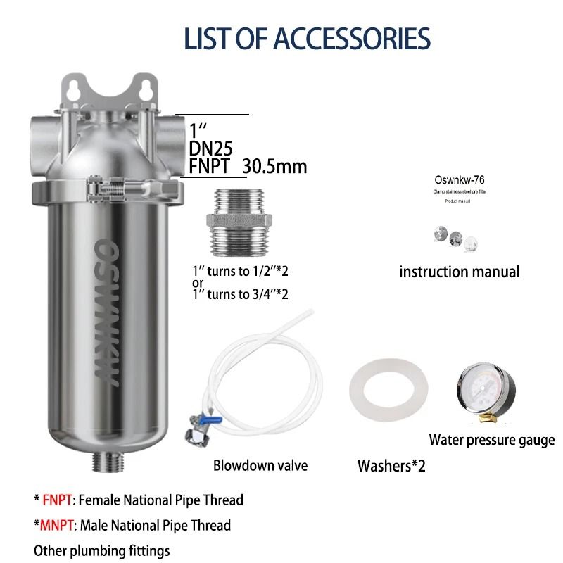 Whole House 40 Micron Sediment Water Filter With 316 Stainless Steel Mesh 1