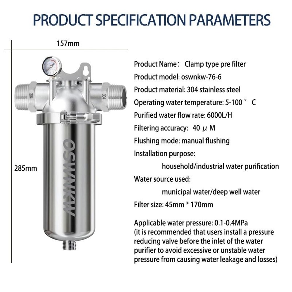 Whole House 40 Micron Sediment Water Filter With 316 Stainless Steel Mesh 5