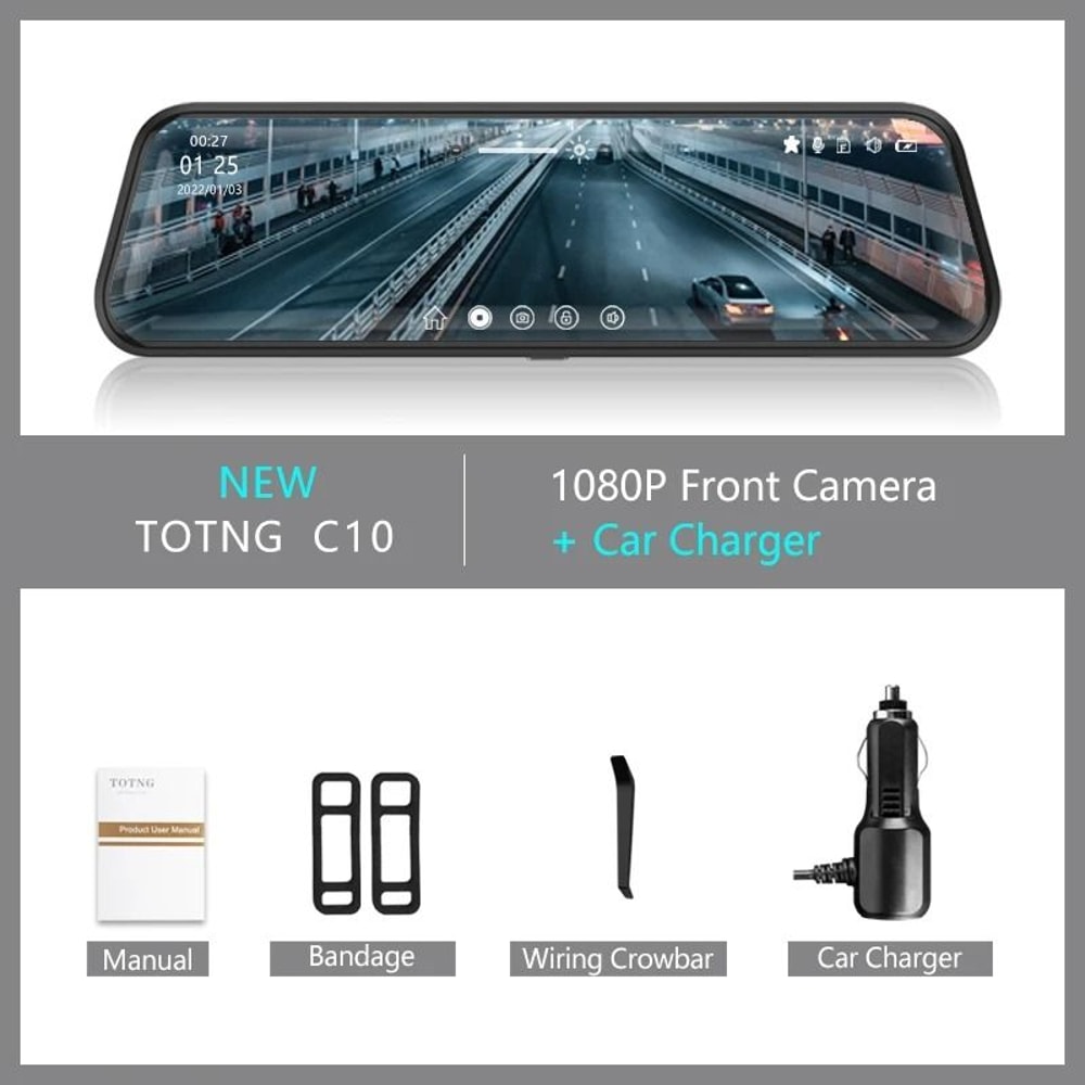 10 Inch Touchscreen Mirror Dash Cam With Front And Rear Cameras 6